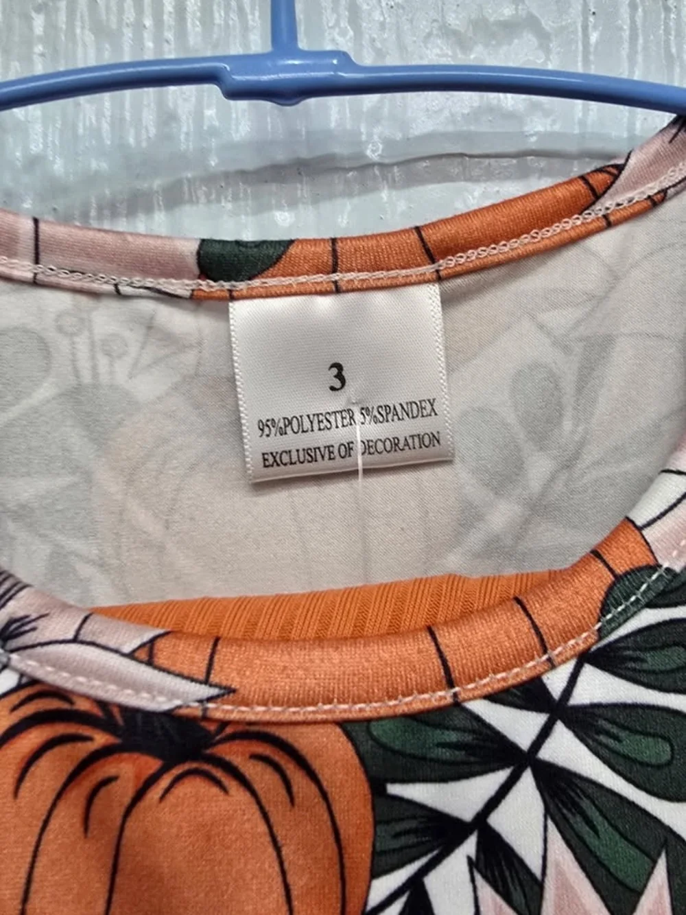 New Size 3 Girls' Orange Pumpkin Floral Long-Sleeve Top